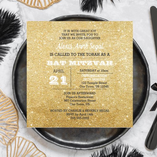Diamond and Gold Glitter Glam Bat Mitzvah Kaart
