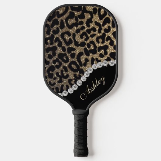 Diamond and Leopard Glitter Add Name Pickleball Paddle (Voorkant)