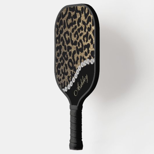 Diamond and Leopard Glitter Add Name Pickleball Paddle (Links)