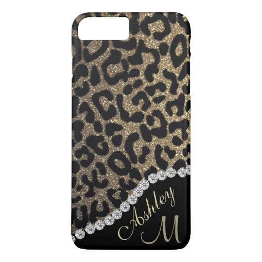 Diamond and Leopard Glitter Monogram Case-Mate iPhone Case (Achterkant)