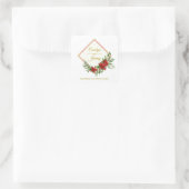 Diamond and Poinsettias in Gold and Red Christmas Vierkante Sticker (Tas)