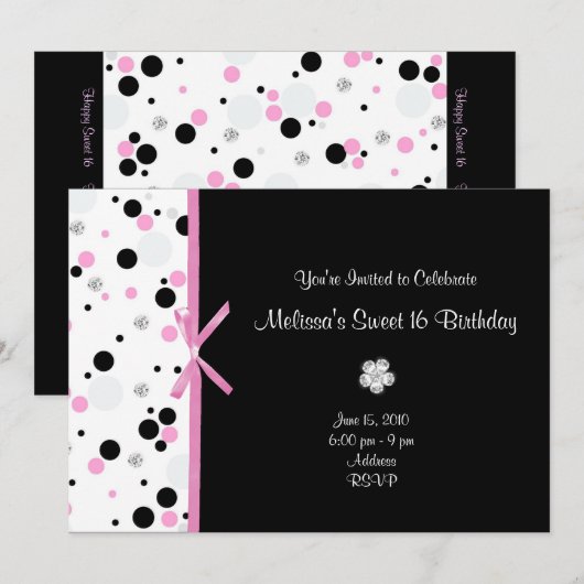 Diamond and Stippen Sweet 16 Birthday Kaart (Voorkant / Achterkant)