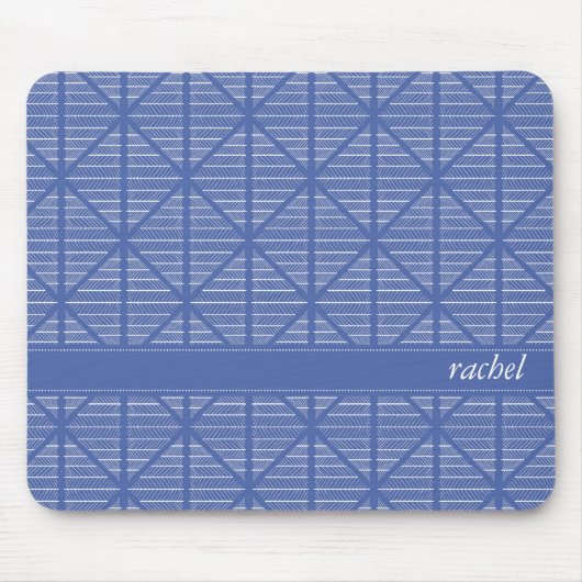 Diamond and Stripes Pattern Navy/Blue Custom Name Muismat (Voorkant)