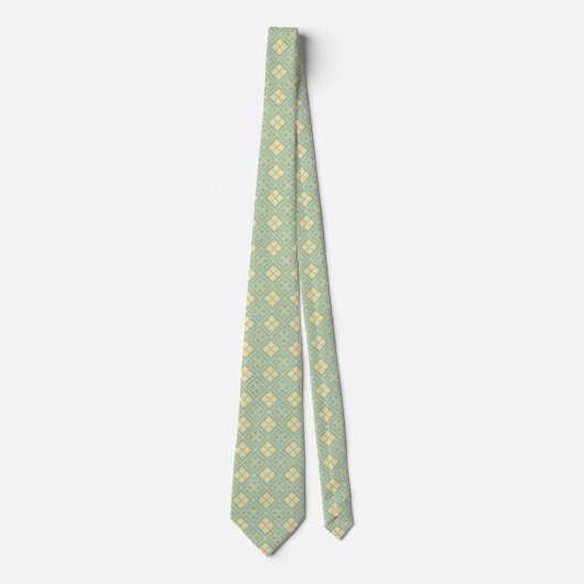 Diamond and Wave Pattern Gold Cyan Stropdas (Voorkant)