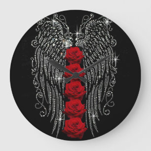 Diamond Angel Wings & Red Roses Grote Klok