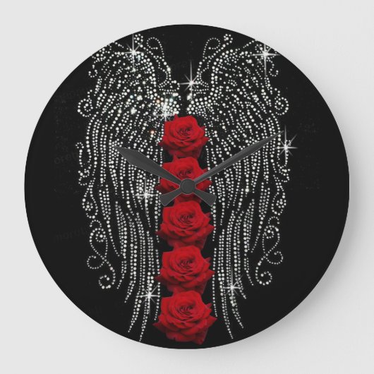 Diamond Angel Wings & Red Roses Grote Klok (Voorkant)