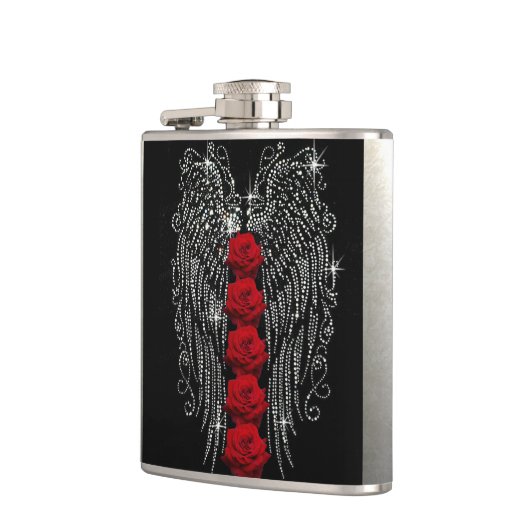 Diamond Angel Wings & Red Roses Heupfles (Links)