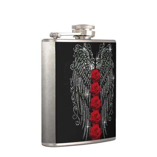 Diamond Angel Wings & Red Roses Heupfles (Rechts)