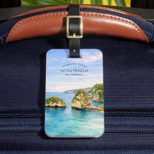 Diamond Beach Bali Watercolor Turquoise Sea Bagagelabel (Voorkant Insitu 2)