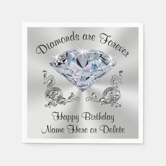 Diamond Birthday Party Napkins, gepersonaliseerd Servet (Voorkant)