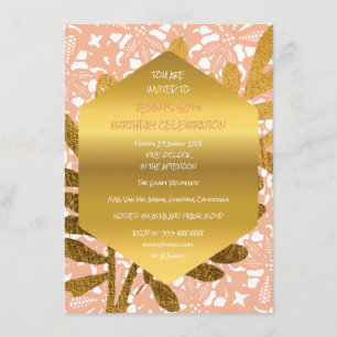 Diamond Birthday Peach Pastel Gold Leaf Lace Kaart