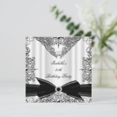 Diamond Black Bow Silver Birthday Party Kaart (Staand voorkant)
