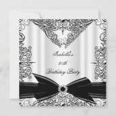 Diamond Black Bow Silver Birthday Party Kaart (Voorkant)