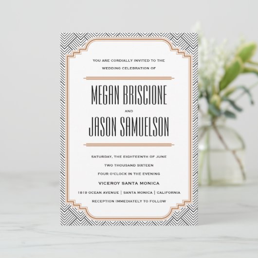 Diamond Black & Copper Wedding Invitation Kaart (Staand voorkant)