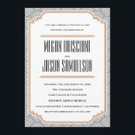 Diamond Black & Copper Wedding Invitation Kaart<br><div class="desc">Deze smaakzame uitnodiging bevat een prachtig diamantpatroon, dat doet denken aan de decoperiode van de kunst. De zwarte, koperen en gewaagde typografie zetten de toon voor een glamoureus evenement! Het aanpassen sparen-de-Datum en de kaart van de Reactie zijn ook beschikbaar. Voeg een trouwstempel van Envelopments uit ons uitgebreide postale collectie...</div>