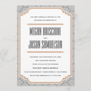  Diamond Black & Copper Wedding Invitation Kaart