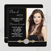 Diamond Black en Gold Glam Afstuderen Kaart (Voorkant / Achterkant)