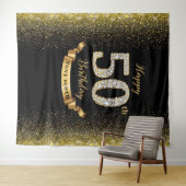 Diamond Black en Goud 50e Verjaardag Achtergrond Wandkleed (In Situ (horizontaal))