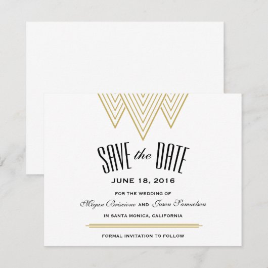 Diamond Black & Gold Sla de datum op Save The Date (Voorkant / Achterkant)