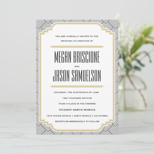  Diamond Black & Gold Wedding Invitation Kaart (Staand voorkant)
