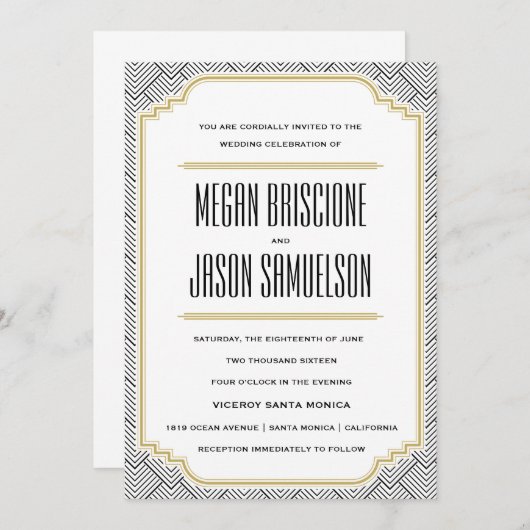 Diamond Black & Gold Wedding Invitation Kaart (Voorkant / Achterkant)