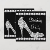 Diamond Black High Heel Shoe Verjaardagsfeest Kaart (Voorkant / Achterkant)