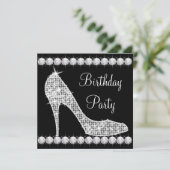 Diamond Black High Heel Shoe Verjaardagsfeest Kaart (Staand voorkant)