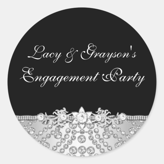 Diamond Black & Silver Engagement Party Sticker (Voorkant)