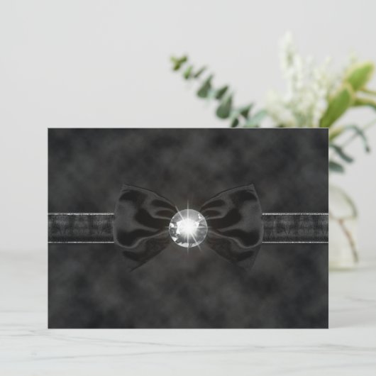 Diamond Black Stropdas Bow Gothic Invitation Kaart (Staand voorkant)