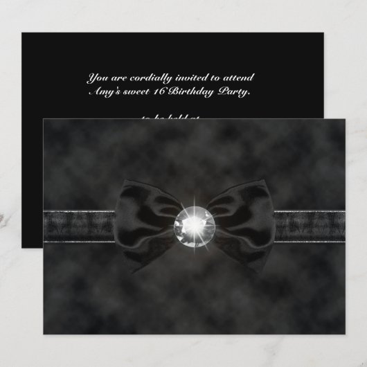 Diamond Black Stropdas Bow Gothic Invitation Kaart (Voorkant / Achterkant)