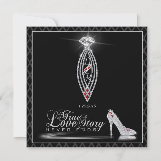 Diamond Black Stropdas Invitation Kaart (Voorkant)