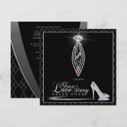Diamond Black Stropdas Invitation Kaart (Voorkant / Achterkant)