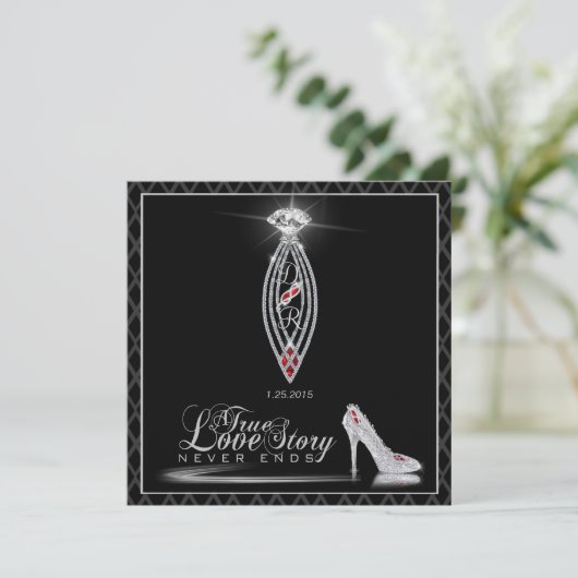 Diamond Black Stropdas Invitation Kaart (Staand voorkant)