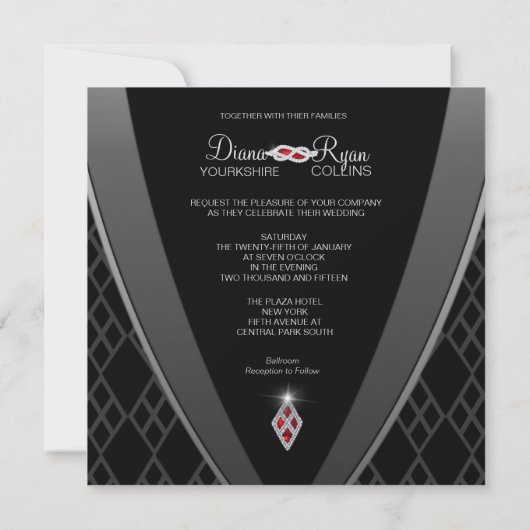 Diamond Black Stropdas Invitation Kaart (Achterkant)