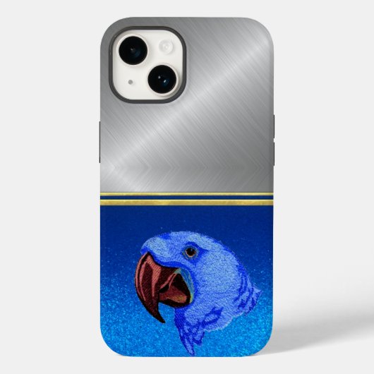 Diamond Blauwe Glitter Papegaai Vogel Liefhebber H Case-Mate iPhone Case (Achterkant)