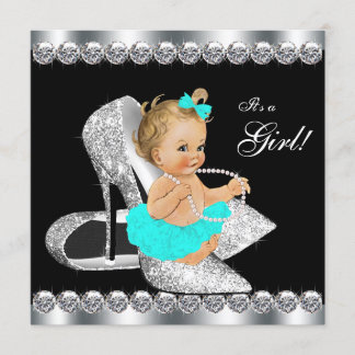 Diamond Blauwgroen Blauw Zwart Ontbijt Baby shower Kaart