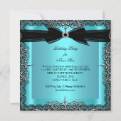 Diamond Blauwgroen Blue Bow Silver Birthday Party Kaart (Achterkant)