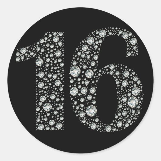 Diamond Bling 16 16e verjaardag Favor Ronde Sticker (Voorkant)