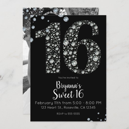 Diamond Bling 16 16e verjaardag Foto Kaart (Voorkant / Achterkant)