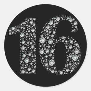 Diamond Bling 16 Zestiende Verjaardagsfeest Favori Ronde Sticker