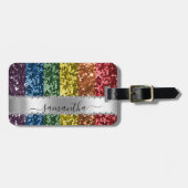 Diamond Bling Glitter Calligrafie Name Rainbow Bagagelabel (Voorkant horizontaal)