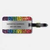 Diamond Bling Glitter Calligrafie Name Rainbow Bagagelabel (Achterkant horizontaal)