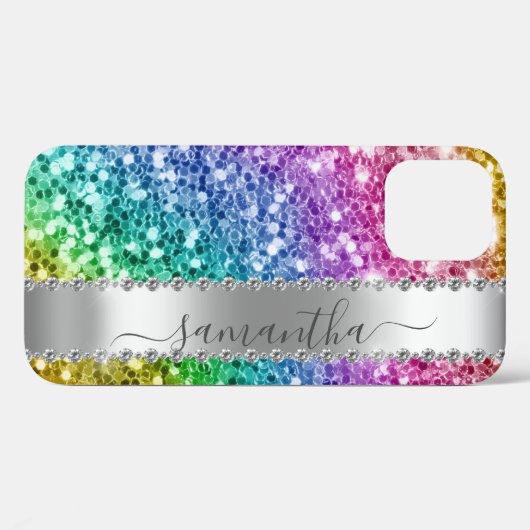 Diamond Bling Glitter Calligrafie Name Rainbow Case-Mate iPhone Case (Achterkant (horizontaal))