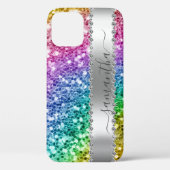 Diamond Bling Glitter Calligrafie Name Rainbow Case-Mate iPhone Case (Achterkant)
