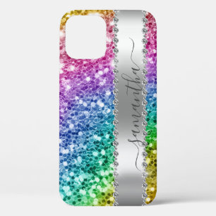 Diamond Bling Glitter Calligrafie Name Rainbow Case-Mate iPhone Case