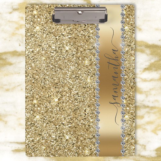 Diamond Bling Glitter Calligrafie Name Yellow Gold Klembord
