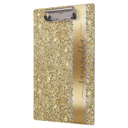 Diamond Bling Glitter Calligrafie Name Yellow Gold Klembord (Links)