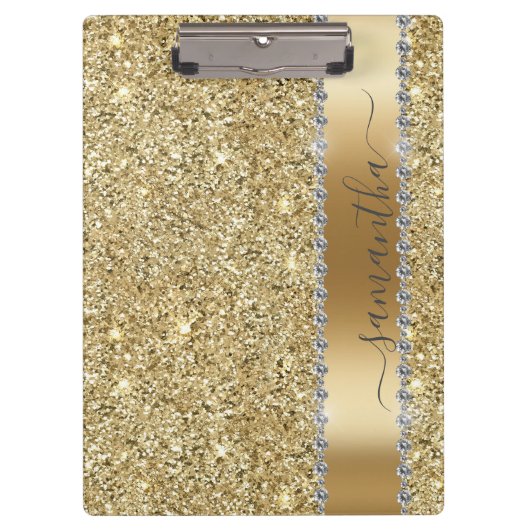 Diamond Bling Glitter Calligrafie Name Yellow Gold Klembord (Voorkant)