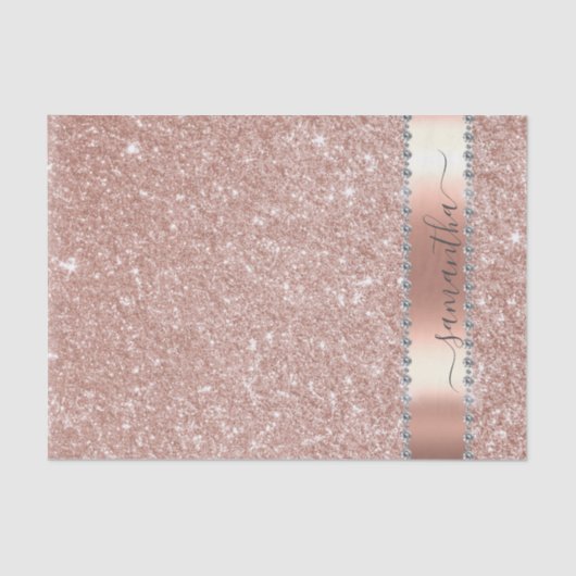 Diamond Bling Glitter Calligraphy Naam Roze Goud Tissuepapier (Voorkant)