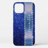 Diamond Bling Glitter Calligraphy Name Navy Blue Case-Mate iPhone Case (Achterkant)